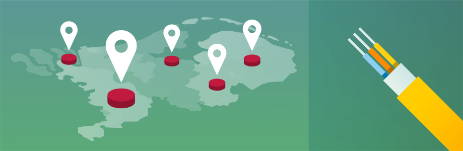 Glasvezelkaart van het glasvezelnetwerk in Nederland